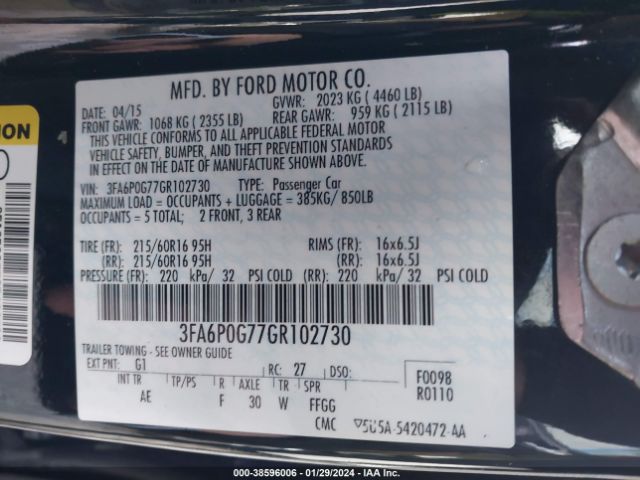 Photo 8 VIN: 3FA6P0G77GR102730 - FORD FUSION 