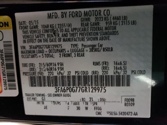 Photo 9 VIN: 3FA6P0G77GR129975 - FORD FUSION S 