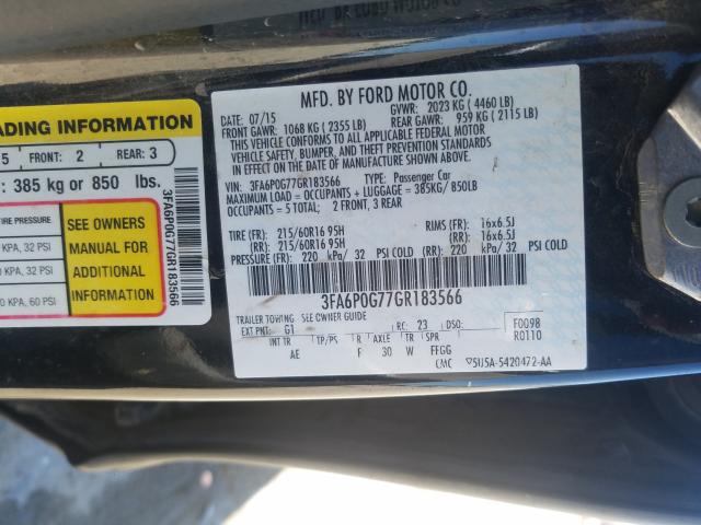 Photo 9 VIN: 3FA6P0G77GR183566 - FORD FUSION S 