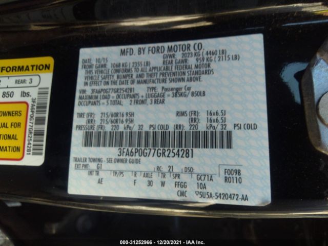 Photo 8 VIN: 3FA6P0G77GR254281 - FORD FUSION 