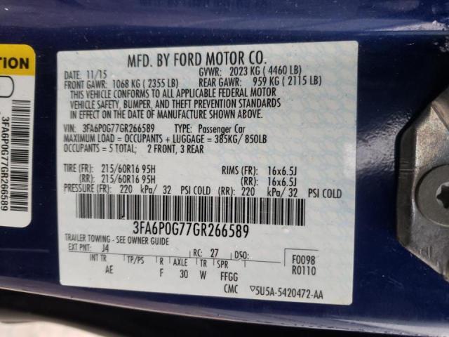 Photo 9 VIN: 3FA6P0G77GR266589 - FORD FUSION S 