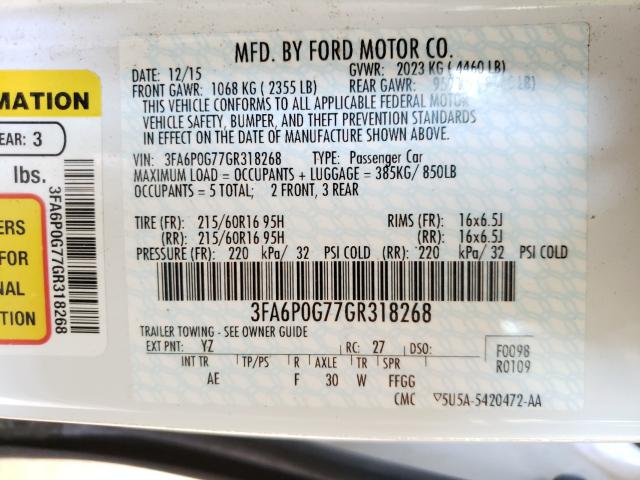 Photo 9 VIN: 3FA6P0G77GR318268 - FORD FUSION 