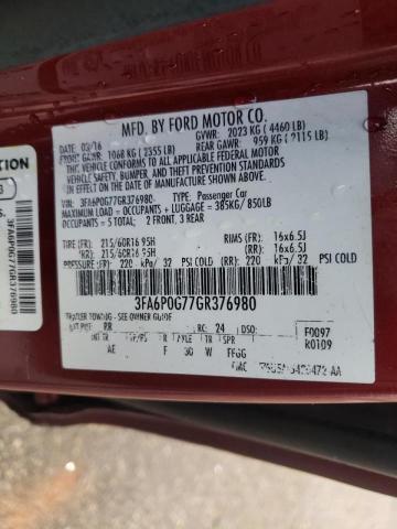 Photo 9 VIN: 3FA6P0G77GR376980 - FORD FUSION S 