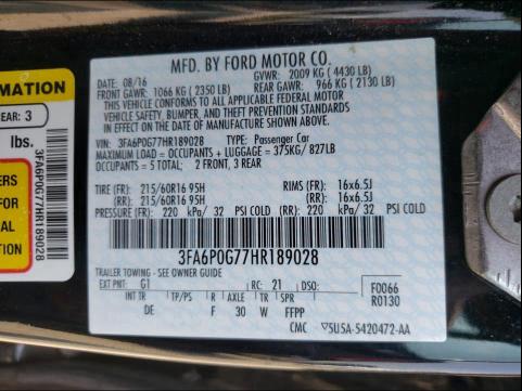 Photo 9 VIN: 3FA6P0G77HR189028 - FORD FUSION 