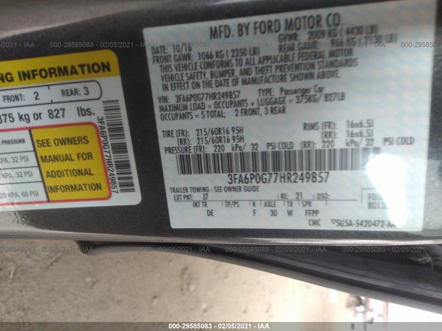 Photo 8 VIN: 3FA6P0G77HR249857 - FORD FUSION 