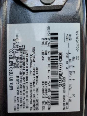 Photo 11 VIN: 3FA6P0G77KR143030 - FORD FUSION S 