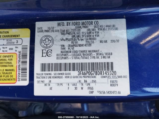 Photo 8 VIN: 3FA6P0G78DR145520 - FORD FUSION 