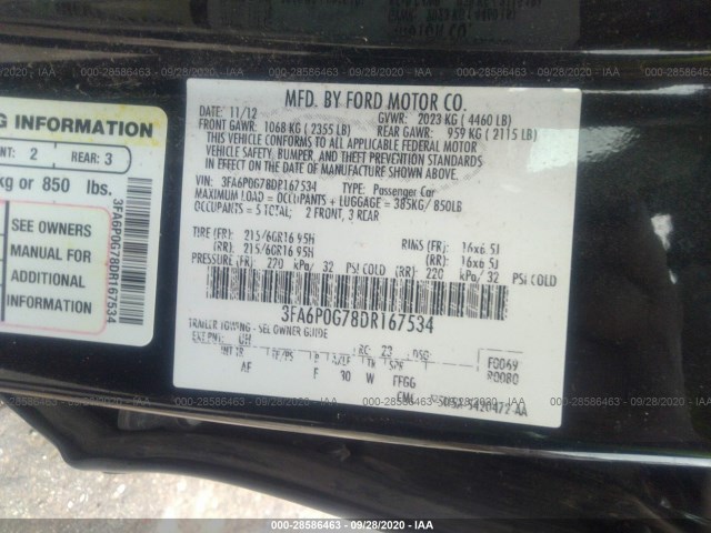 Photo 8 VIN: 3FA6P0G78DR167534 - FORD FUSION 