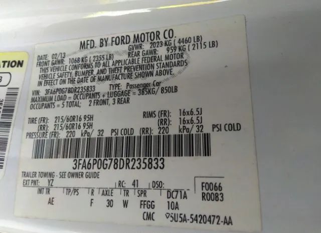 Photo 8 VIN: 3FA6P0G78DR235833 - FORD FUSION 