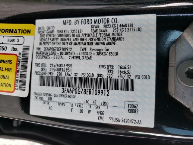 Photo 9 VIN: 3FA6P0G78ER109912 - FORD FUSION S 