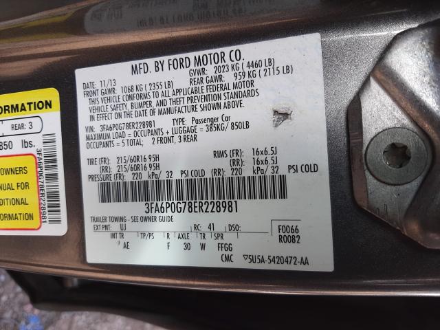 Photo 9 VIN: 3FA6P0G78ER228981 - FORD FUSION S 