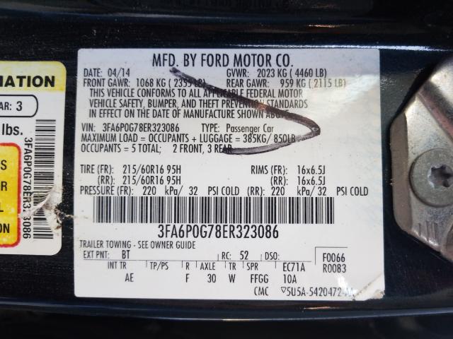 Photo 9 VIN: 3FA6P0G78ER323086 - FORD FUSION S 