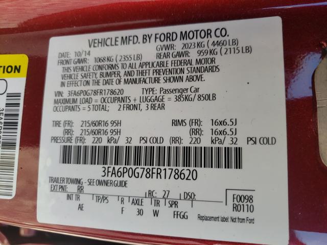 Photo 9 VIN: 3FA6P0G78FR178620 - FORD FUSION 