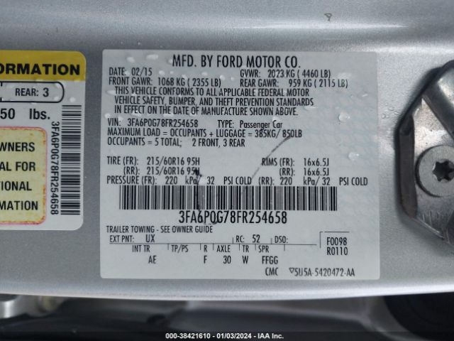 Photo 8 VIN: 3FA6P0G78FR254658 - FORD FUSION 