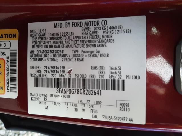 Photo 11 VIN: 3FA6P0G78GR282641 - FORD FUSION S 