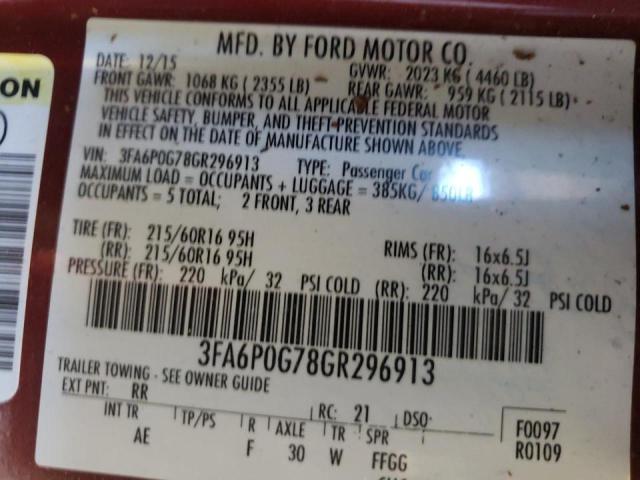 Photo 9 VIN: 3FA6P0G78GR296913 - FORD FUSION S 