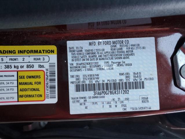 Photo 11 VIN: 3FA6P0G78GR311202 - FORD FUSION S 