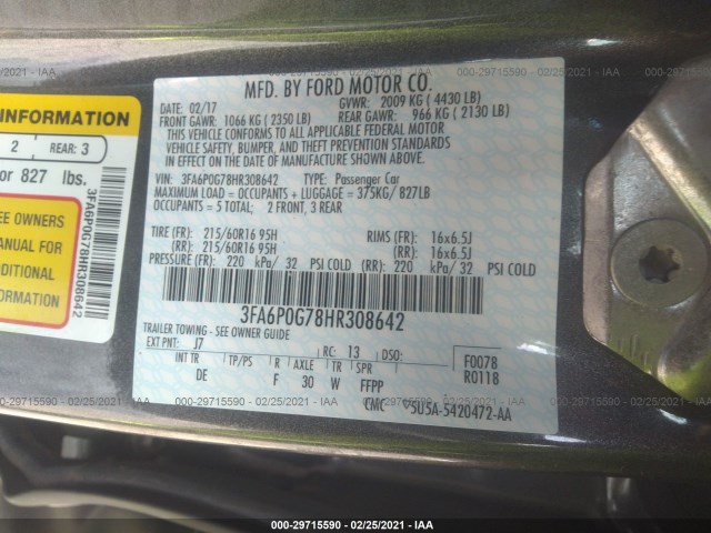 Photo 8 VIN: 3FA6P0G78HR308642 - FORD FUSION 