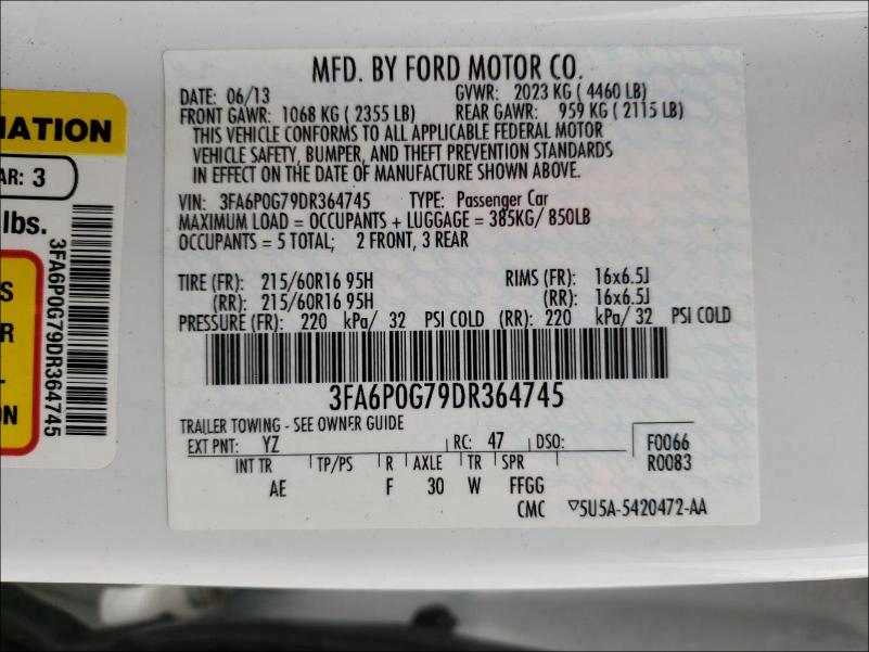 Photo 9 VIN: 3FA6P0G79DR364745 - FORD FUSION S 