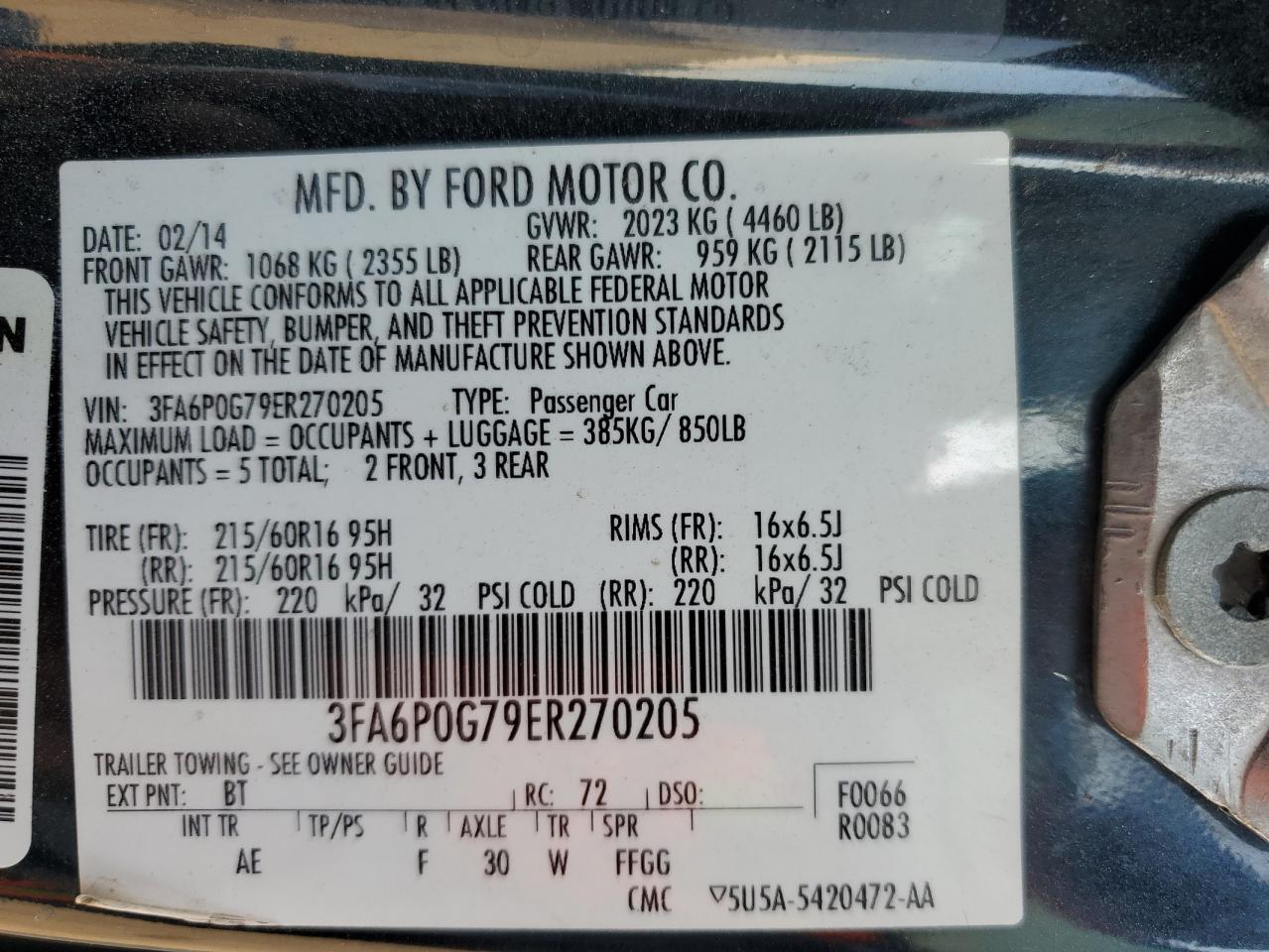 Photo 12 VIN: 3FA6P0G79ER270205 - FORD FUSION 