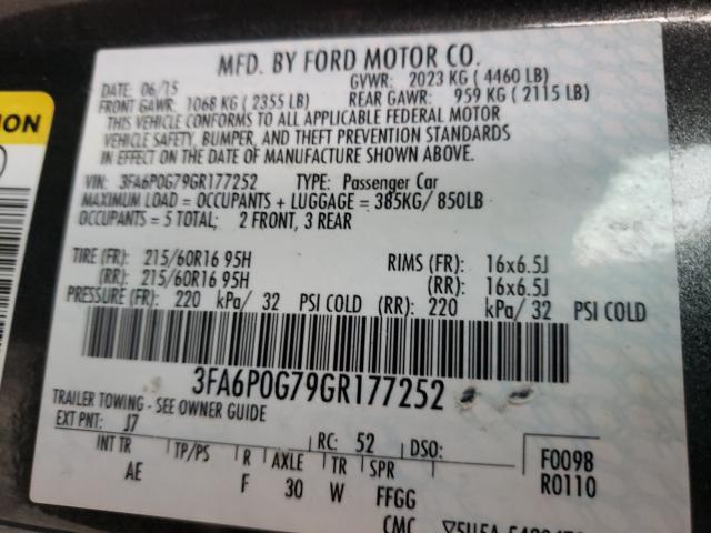 Photo 9 VIN: 3FA6P0G79GR177252 - FORD FUSION 