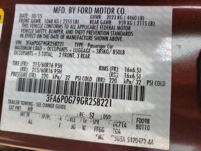 Photo 9 VIN: 3FA6P0G79GR258221 - FORD FUSION 