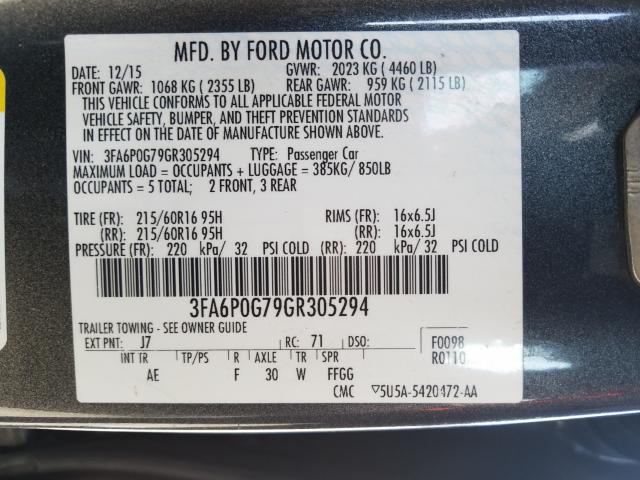 Photo 9 VIN: 3FA6P0G79GR305294 - FORD FUSION S 