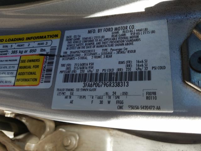 Photo 9 VIN: 3FA6P0G79GR338313 - FORD FUSION 