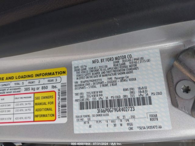 Photo 8 VIN: 3FA6P0G79GR402723 - FORD FUSION 