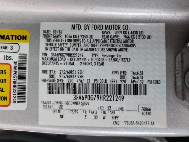 Photo 9 VIN: 3FA6P0G79HR221249 - FORD FUSION S 