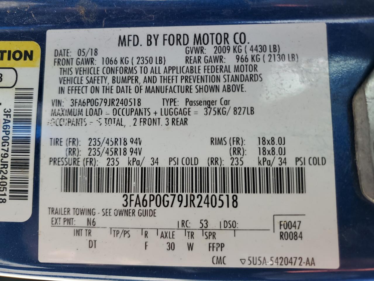 Photo 11 VIN: 3FA6P0G79JR240518 - FORD FUSION 