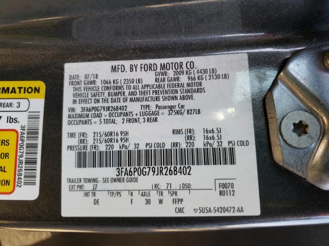 Photo 9 VIN: 3FA6P0G79JR268402 - FORD FUSION 