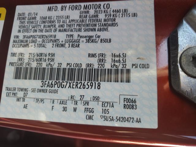 Photo 9 VIN: 3FA6P0G7XER265918 - FORD FUSION S 