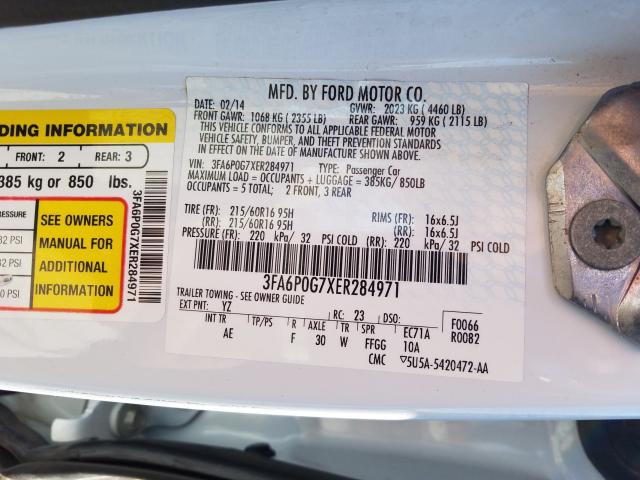 Photo 9 VIN: 3FA6P0G7XER284971 - FORD FUSION S 