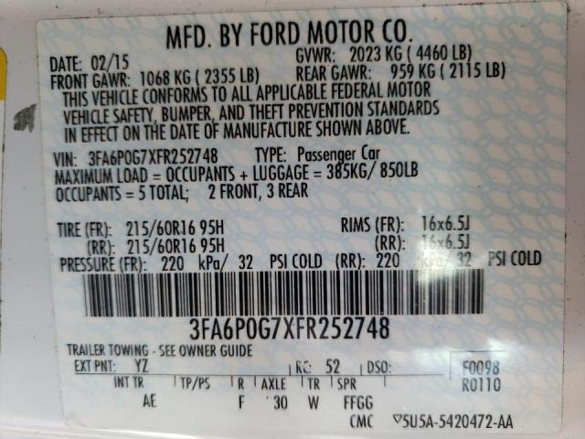 Photo 9 VIN: 3FA6P0G7XFR252748 - FORD FUSION S 