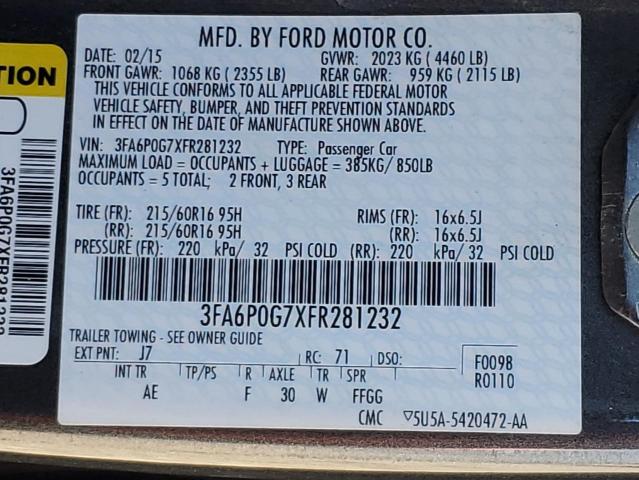 Photo 11 VIN: 3FA6P0G7XFR281232 - FORD FUSION S 