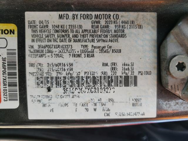 Photo 9 VIN: 3FA6P0G7XGR103273 - FORD FUSION S 