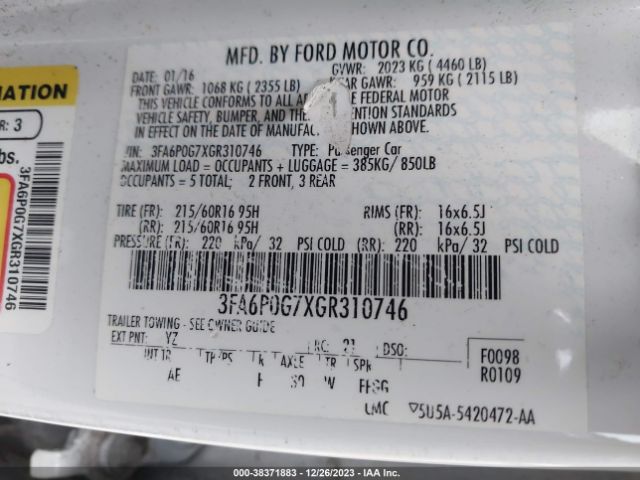 Photo 8 VIN: 3FA6P0G7XGR310746 - FORD FUSION 