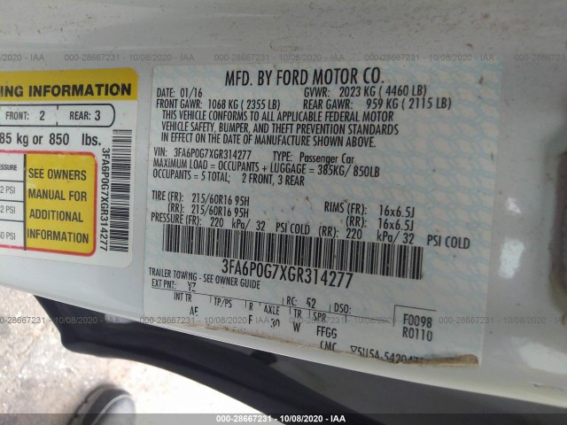 Photo 8 VIN: 3FA6P0G7XGR314277 - FORD FUSION 