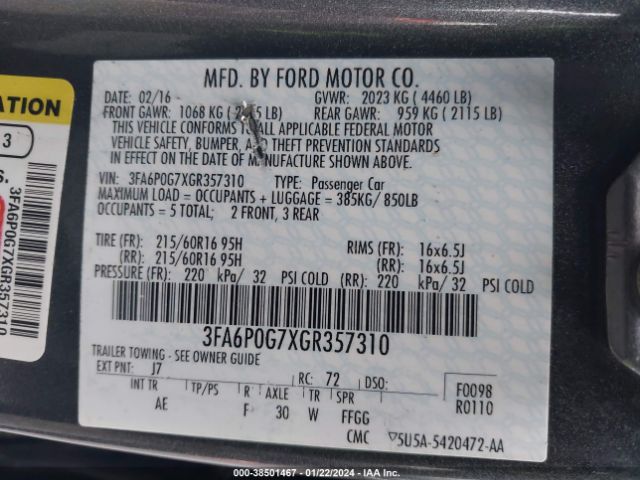 Photo 8 VIN: 3FA6P0G7XGR357310 - FORD FUSION 