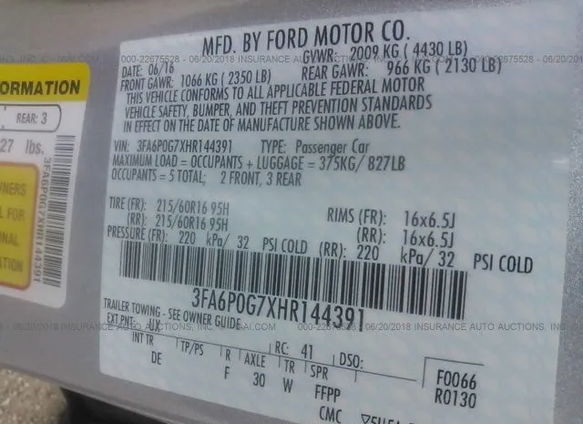 Photo 8 VIN: 3FA6P0G7XHR144391 - FORD FUSION 