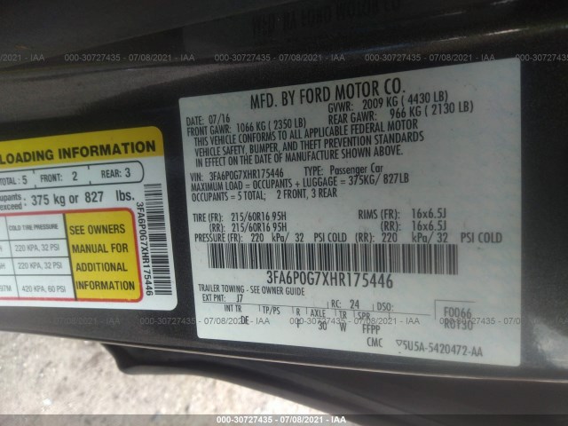 Photo 8 VIN: 3FA6P0G7XHR175446 - FORD FUSION 