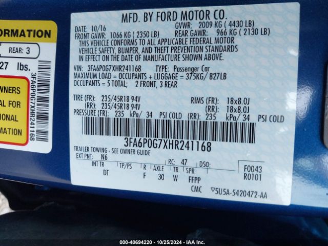 Photo 8 VIN: 3FA6P0G7XHR241168 - FORD FUSION 