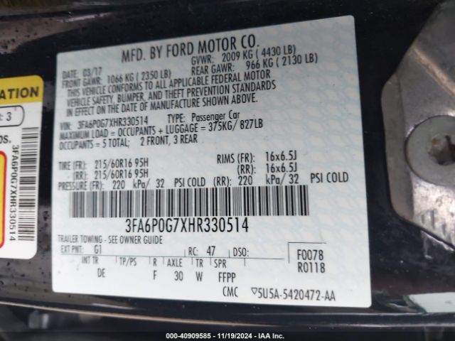 Photo 8 VIN: 3FA6P0G7XHR330514 - FORD FUSION 