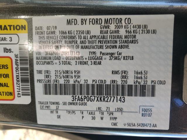 Photo 11 VIN: 3FA6P0G7XKR277143 - FORD FUSION S 