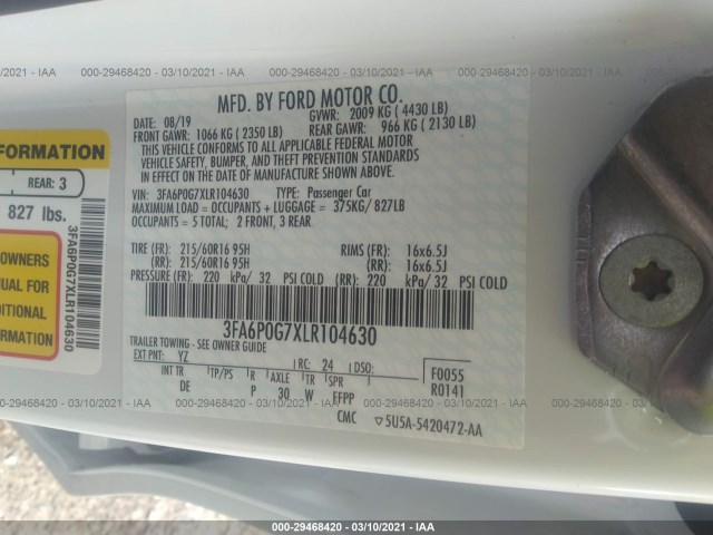 Photo 8 VIN: 3FA6P0G7XLR104630 - FORD FUSION 