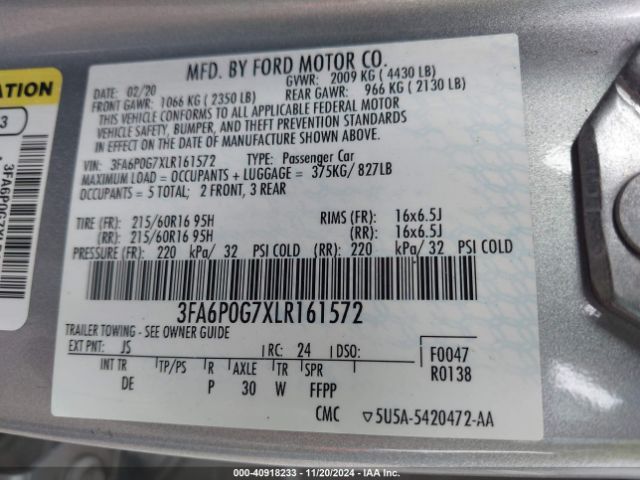 Photo 8 VIN: 3FA6P0G7XLR161572 - FORD FUSION 