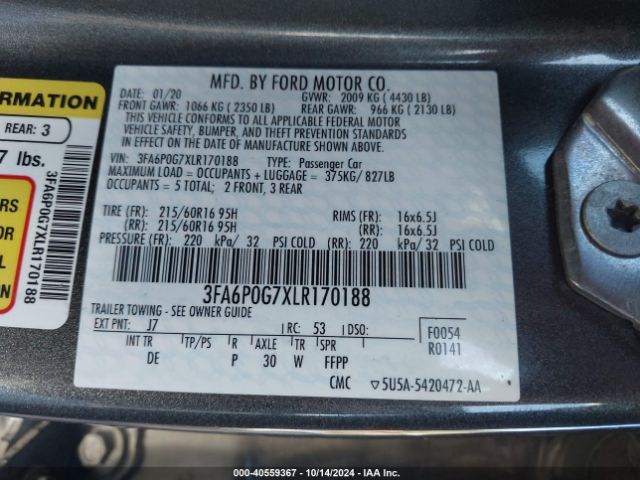 Photo 8 VIN: 3FA6P0G7XLR170188 - FORD FUSION 