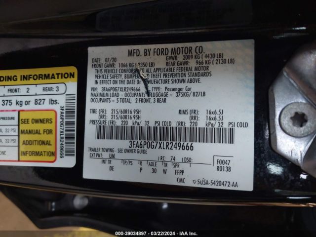 Photo 8 VIN: 3FA6P0G7XLR249666 - FORD FUSION 