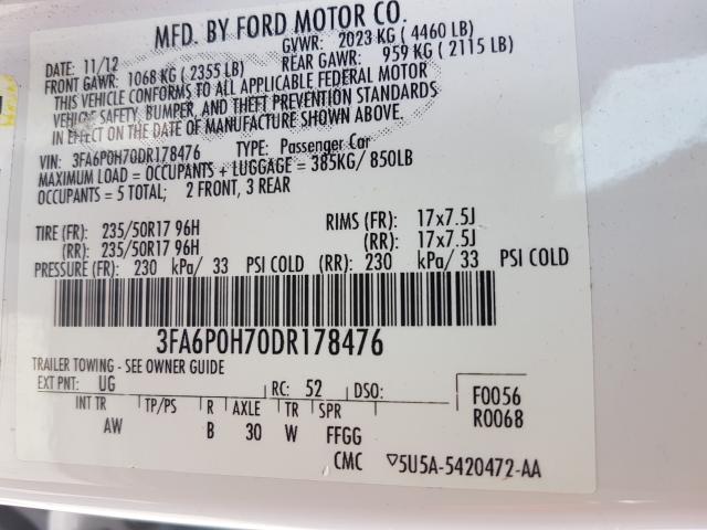 Photo 9 VIN: 3FA6P0H70DR178476 - FORD FUSION SE 